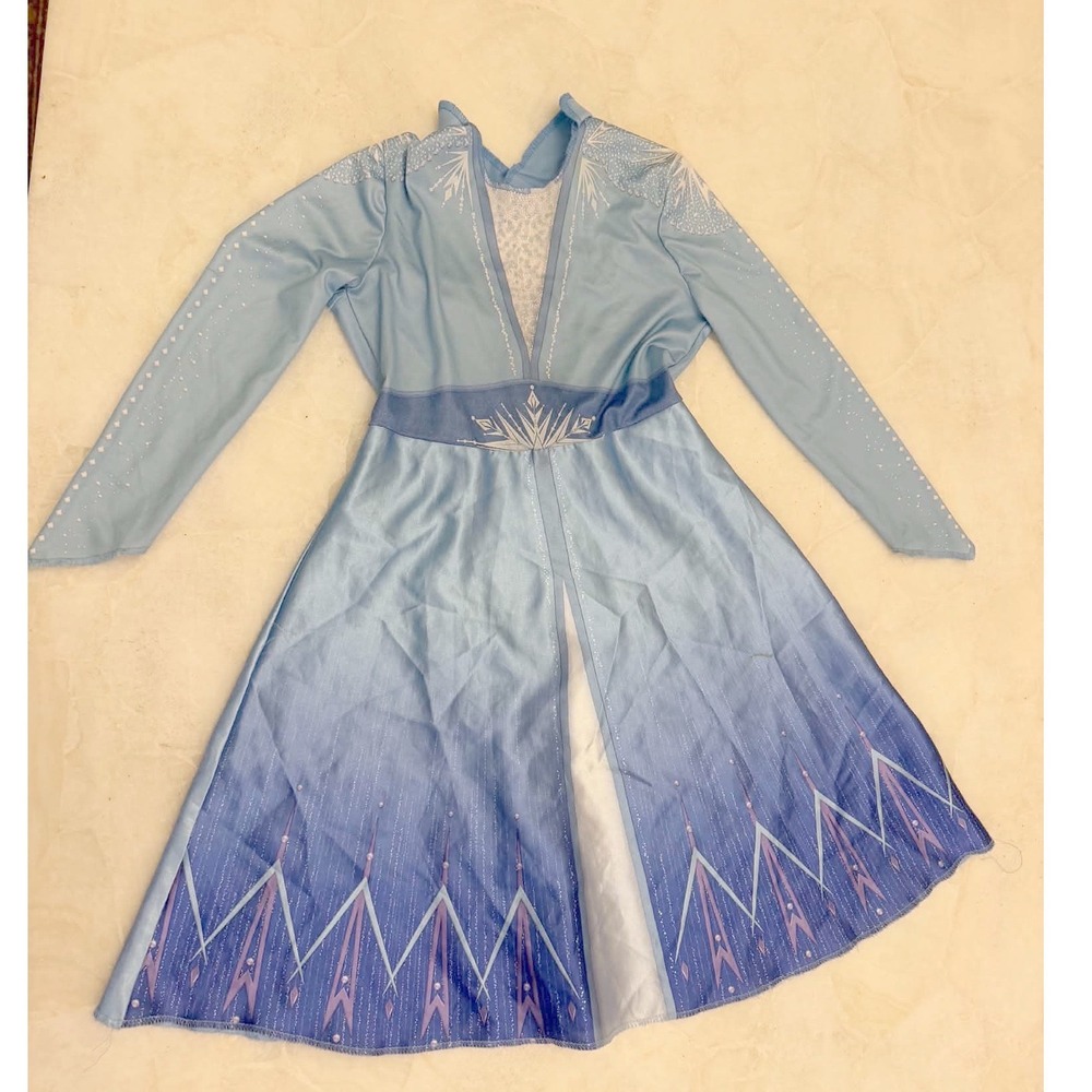 Disney Frozen II Elsa Costume Dress Blue Ombre Snowflake Gown Kids Med 7-8